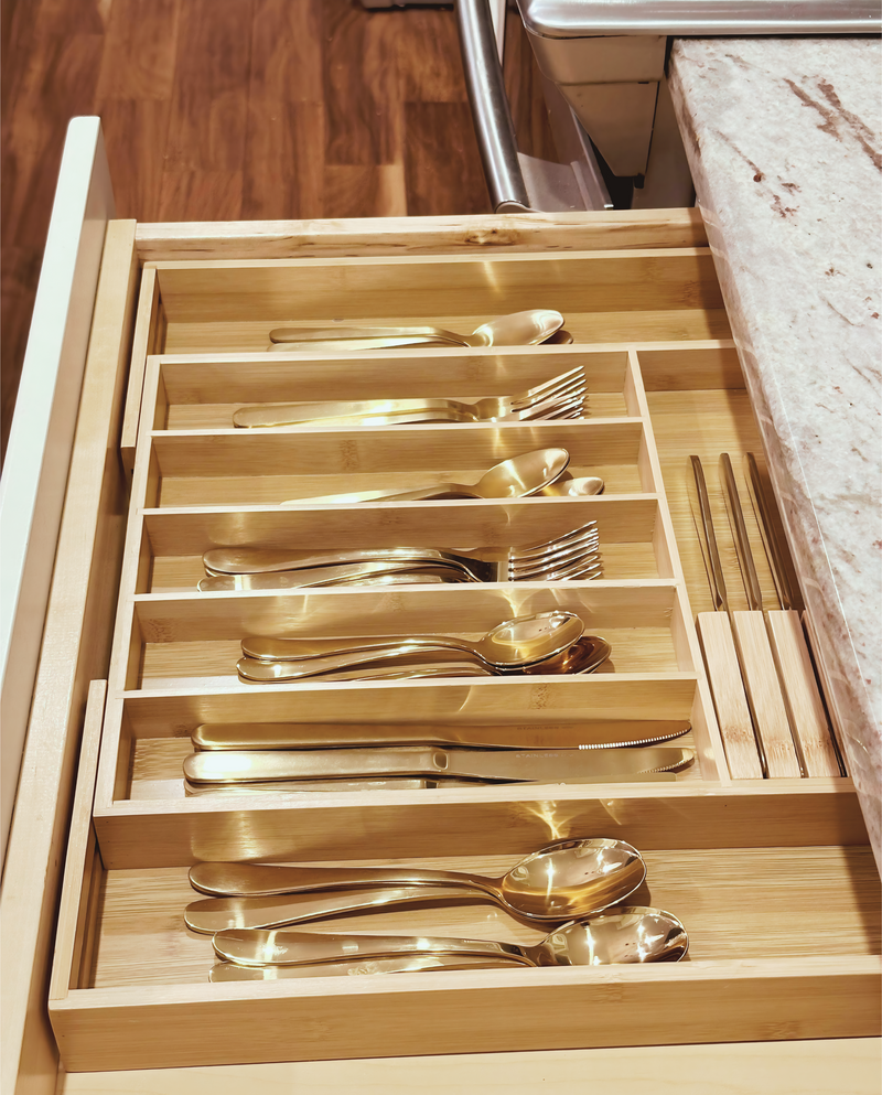 Keaton Reserve Kitchen Utensil Drawer Organizer- Bamboo.  Expandable